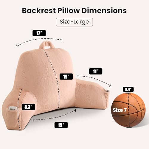 Large Plush Backrest Pillow for Sitting in Bed,Faux Fur,Pink - color: Dark Pink, size: Large(19")