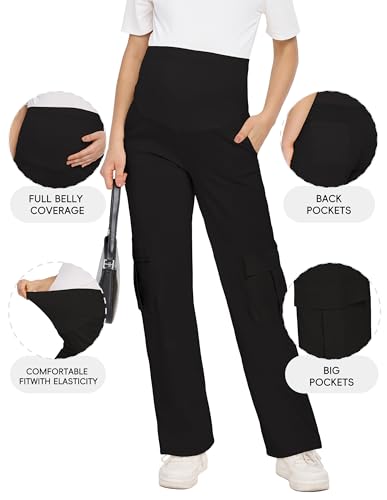 Maternity Quick-Dry Cargo Pants with 6 Functional Pockets - color: Black, size: Small