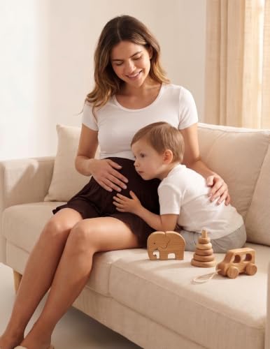 Viscose from Bamboo Maternity Loose Flowy Lounge Shorts - color: Coffee, size: Medium