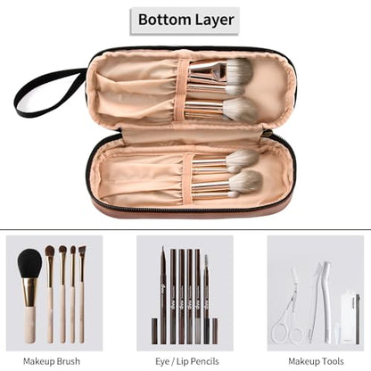 Small Makeup Bag 2 Layers Travel Cosmetic Bag with Makeup Brush Compartment - color: 04-stripe
