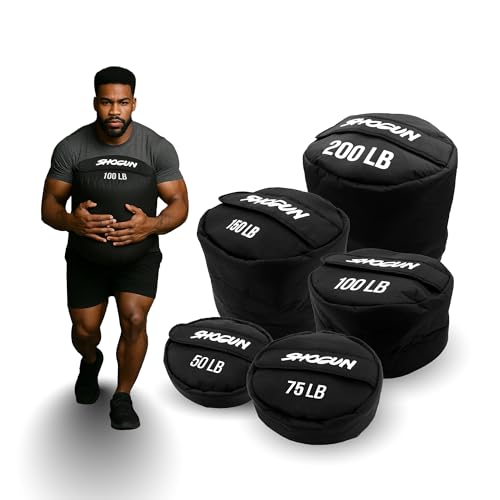 Shogun Sandbags for Working Out – Heavy Duty Workout Sandbag for Weight Training, Cross Training, Strongman, Fitness & Military Use – Adjustable Exercise Sand Bags for Full Body Training - color: Black, size: 50 LB