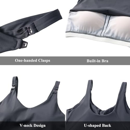 Foucome Nursing Tank Tops Longline Breastfeeding Workout Tops - color: Grey, size: Large