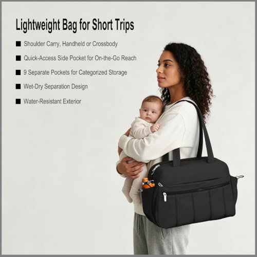 Medium Diaper Bag Tote, Shoulder & Crossbody Mom Bag - color: Black