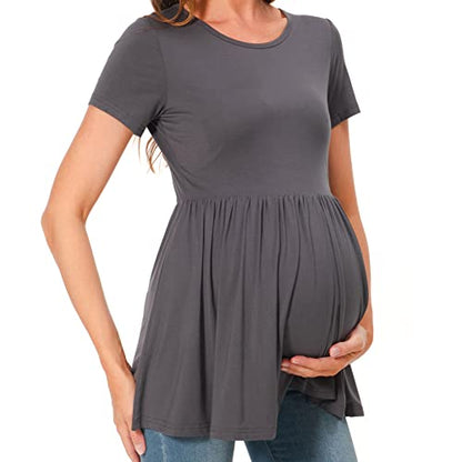 Bearsland Short Sleeve Maternity Top - color: Black&iron Grey&mocha Brown, size: X-Large