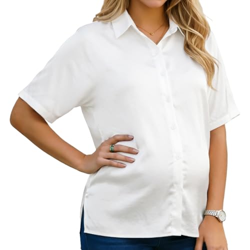 Maternity Shirts Button Down Work Business - color: White, size: Small