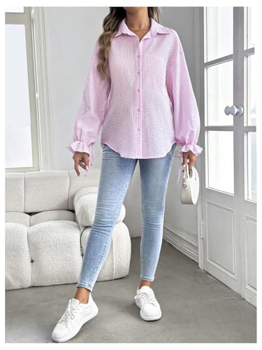 MakeMeChic Women's Maternity Blouse Fall Clothes Business Casual Shirts - color: Light Pink, size: Medium