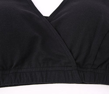 Women's Cotton Tank Sleep Bra for Maternity and Nursing - color: Black+white+olive, size: Medium