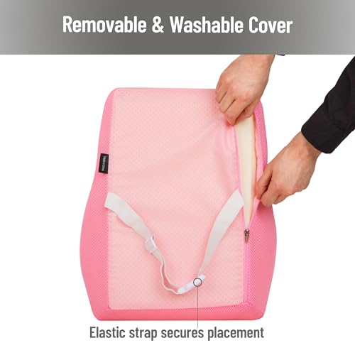 Mind Reader Air-Cloud Lumbar Cushion, Memory Foam Back Support Pillow for Lower Back Pain Relief, Adjustable Strap, Office Chair and Car Seat, Pink - color: Pink