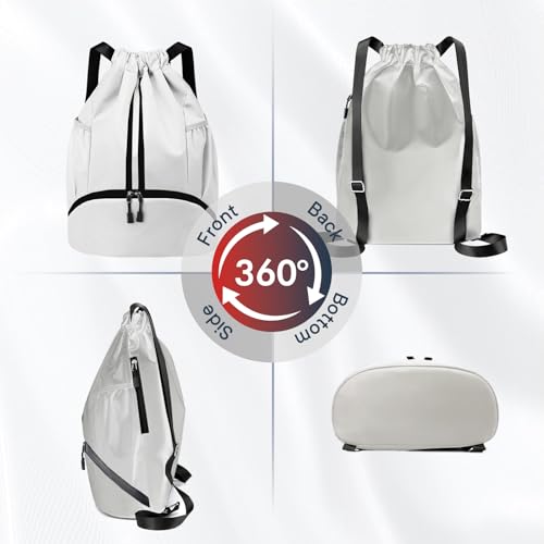 PinCute Gym Bag Drawstring Backpack for Sports, Swim, Workout, White - color: White