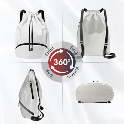 PinCute Gym Bag Drawstring Backpack for Sports, Swim, Workout, White - color: White