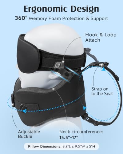 YFONG Travel Pillow with Head Support & Sleep Mask for Long Flights, Black - color: Black