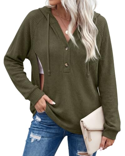 Neer Women's Nursing Hoodies Breastfeeding Shirts - color: Army Green, size: Medium