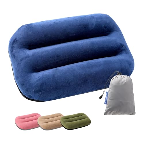 Inflatable Camping Pillow – Ultralight Compact Travel Pillow, Picnic-Blue - color: Blue