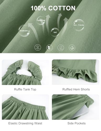 COZYPOIN Women's 2‑Piece Cotton Ruffle Bridal Pajama Set - color: Green, size: Medium