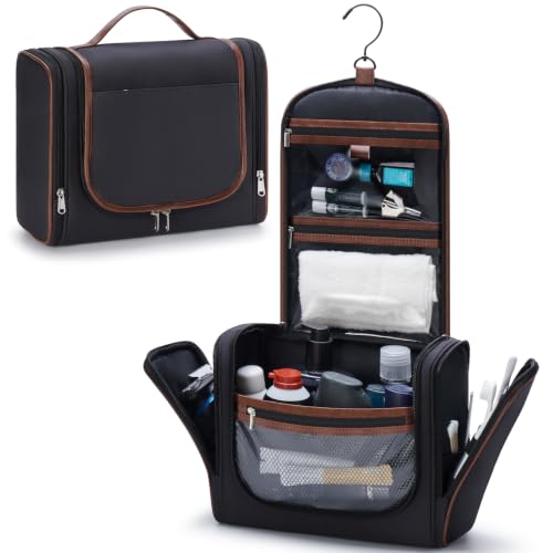 ZAHNI Men’s Hanging Toiletry Bag, Large Capacity Toiletry Organizer - color: Black