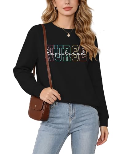 Registered Nurse Sweatshirt Women RN Nurse Long Sleeve Graphic Shirts - color: Black, size: Medium