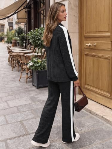 Trendy Queen Womens 2 Piece Lounge Matching Sets Fall Travel Comfy Outfits - color: Black, size: Medium