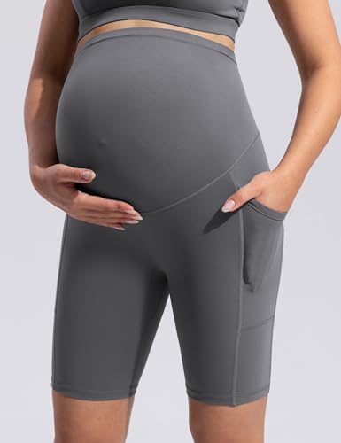 POSHDIVAH Creamluxe Maternity Biker Shorts with Pockets 6"/8" - color: Charcoal Gray, size: Medium