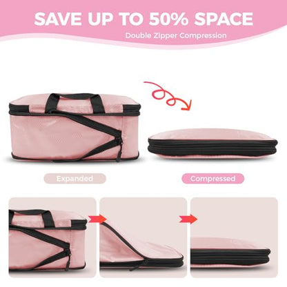 Compression Packing Cubes for Carry On Travel, 8-Piece Luggage Organizers - color: Pink-8 Set