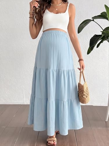 MakeMeChic Women's Maternity Ruffle Maxi Skirt - color: Blue Solid, size: X-Large