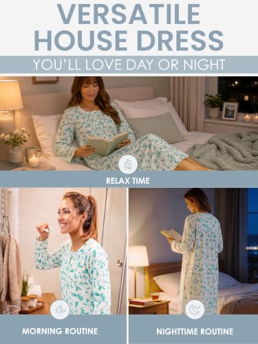Casual Nights Women's Flannel Floral Long Sleeve Nightgown - color: Leaf Green, size: Medium