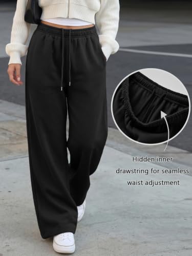 Trendy Queen Womens Wide Leg Fleece Lined Fall Sweatpants - color: Black, size: Medium