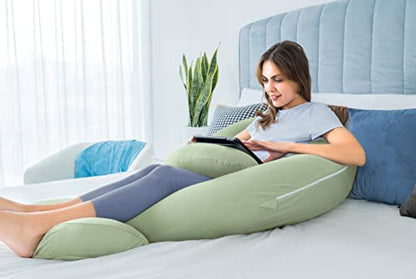 QUEEN ROSE Cooling E Shaped Pregnancy Pillows, Detachable Maternity Body Pillow for Sleeping, Green - color: Green