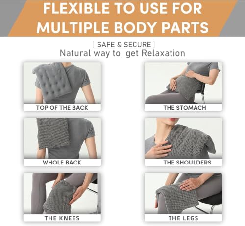 UNCN Wide Microwave Heating Pad with Washable Cover 9.5 x 16in Microwavable - color: Grey