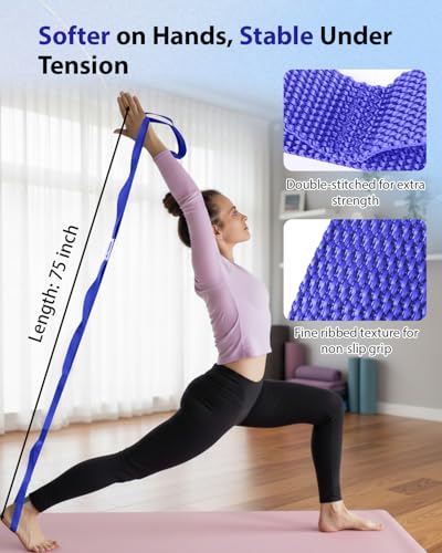 Trideer Stretching Strap with Loops for Physical Therapy,Non-Elastic - color: Deep Blue