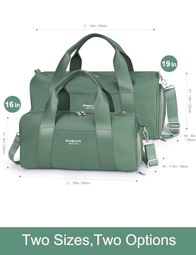 19" Green Personal Gym Bag for Women,with Shoe Compartment & Wet Pocket - color: Green, size: 19" Medium Size