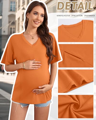 3 Pack Women's Oversize Nursing Shirts - color: Orange, Cream, Light Green, size: Medium