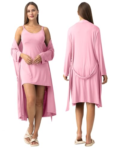 SUNNYBUY Nursing Nightgown & Maternity Robe Set for Postpartum Sleepwear - color: Pink, size: X-Large