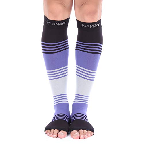 Doc Miller Open Toe Compression Socks 20-30 mmHg for Women & Men, 1 Pair - color: Open Toe BlackPurpleGray, size: Small