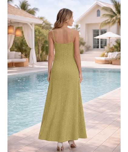LILBETTER Women's Summer Maxi Dress Casual Flowy Spaghetti Strap Beach Long Dresses with Pockets - color: Ginger, size: X-Large