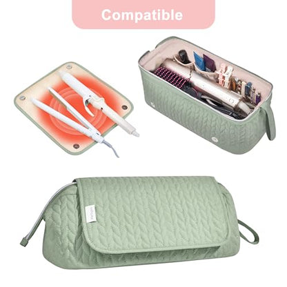 KarSyon Hair Tools Travel Bag with Hot Tool Mat 2 in 1 Organizer Bags - color: Sage Green