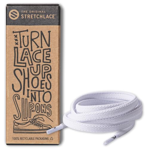 THE ORIGINAL STRETCHLACE Flat Elastic Stretch Shoelaces for Sneakers - color: White, size: 35" Inches (88 cm)