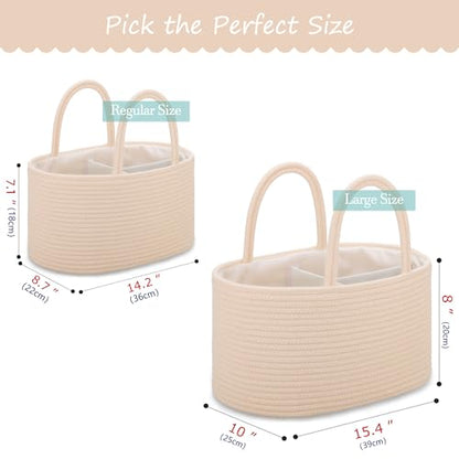 COMSE Large Cotton Rope Baby Diaper Caddy Organizer with Handles, Beige - color: Beige, size: Large