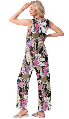 PrinStory Womens Pajamas Sets Sleeveless Pjs Set S-4XL - color: Fp-big Leaf Pink, size: 4X-Large
