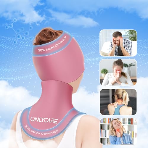 ONLYCARE Migraine Relief Cap & Neck Ice Pack Wrap Gel Set, Headache Relief - color: Pink