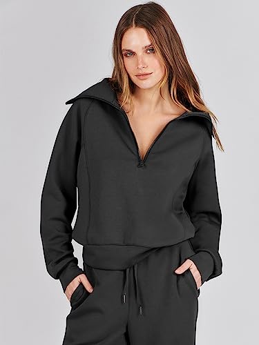 ANRABESS Women 2 Piece Set Sweatsuits Lounge Fall Outfits - color: Black, size: Small