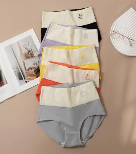 Women's Cotton Underwear High Waisted Tummy Control Panties 5 Pack - color: Multicolor, size: Small