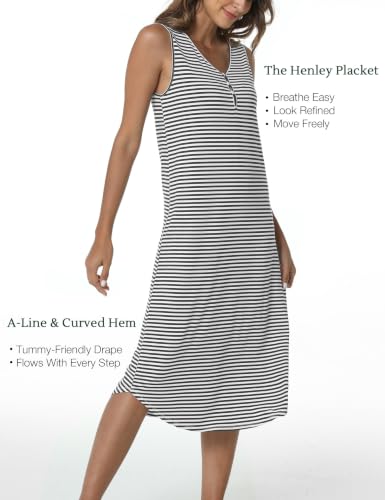 LazyCozy Women's Bamboo Viscose Cooling Nightgown for Hot Flashes - color: Dark Grey Stripe, size: Medium