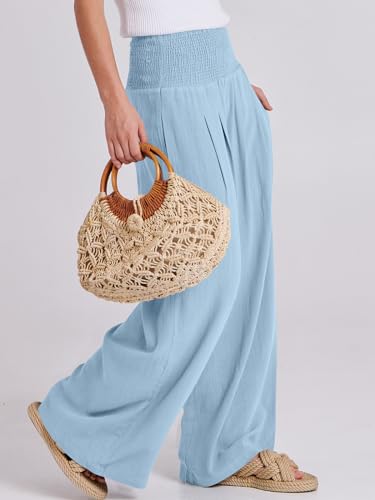 ANRABESS Women Linen Palazzo Wide Leg Pants with Pockets - color: Baby Blue, size: Medium