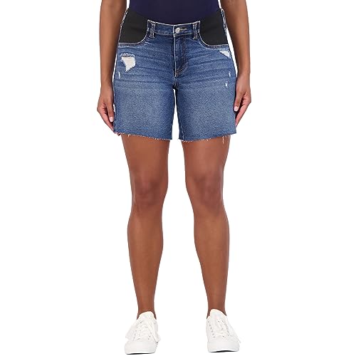 Savi Parker Women’s Maternity Shorts Under Belly with Elastic Band Inset – Summer Casual Maternity Bermuda Shorts – 7” Inseam - color: Marina Wash, size: X-Large