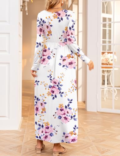 Fall Wrap V Neck Long Sleeve Maternity Maxi Dress Baby Shower - color: Z-white Floral- Hx131, size: Medium