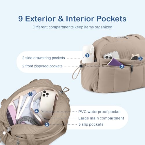 TOPDesign Travel Duffel Bag, Puffy Carry On Overnight, Gym Bag w/Wet Pocket - color: Camel