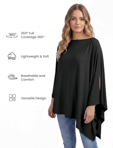 PATPAT Bamboo Viscose Nursing Cover, Breathable Poncho, Black - color: Black
