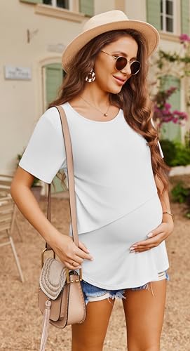 Women's Maternity Nursing Tops Soft Breastfeeding Shirts Pregnancy Tees - color: White, size: Small