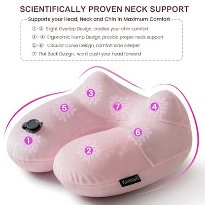 Keemall Inflatable Travel Neck & Shoulder Pillow for Airplanes&Long Trips - color: Pastel Pink, size: Medium