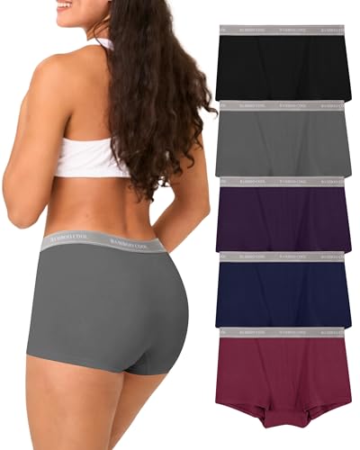 BAMBOO COOL Womens Boy Shorts Underwear High Waisted Boxer Briefs 5 Pack - color: Multicoloured D-(5-pack), size: Medium
